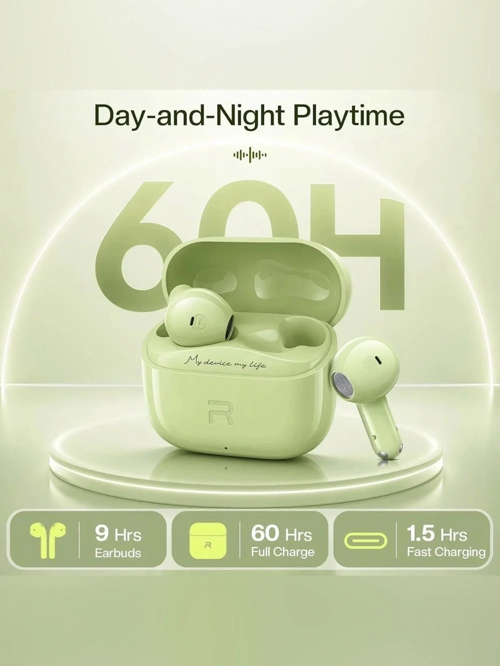 Wireless Earbuds with Charging Case - Light Green